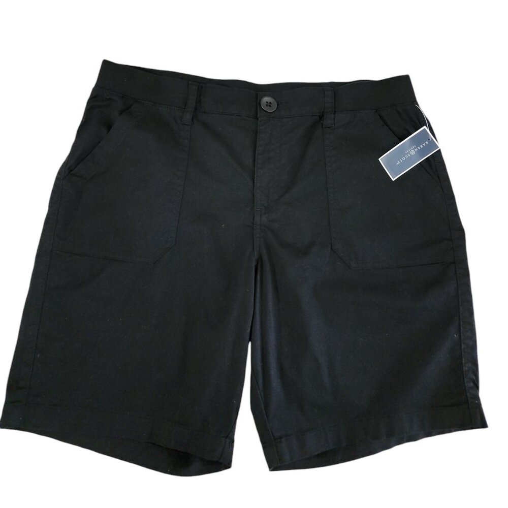 Women's Karen Scott, Deep Black, 16 Petite, Wide Side Pockets, Stretchy Waist